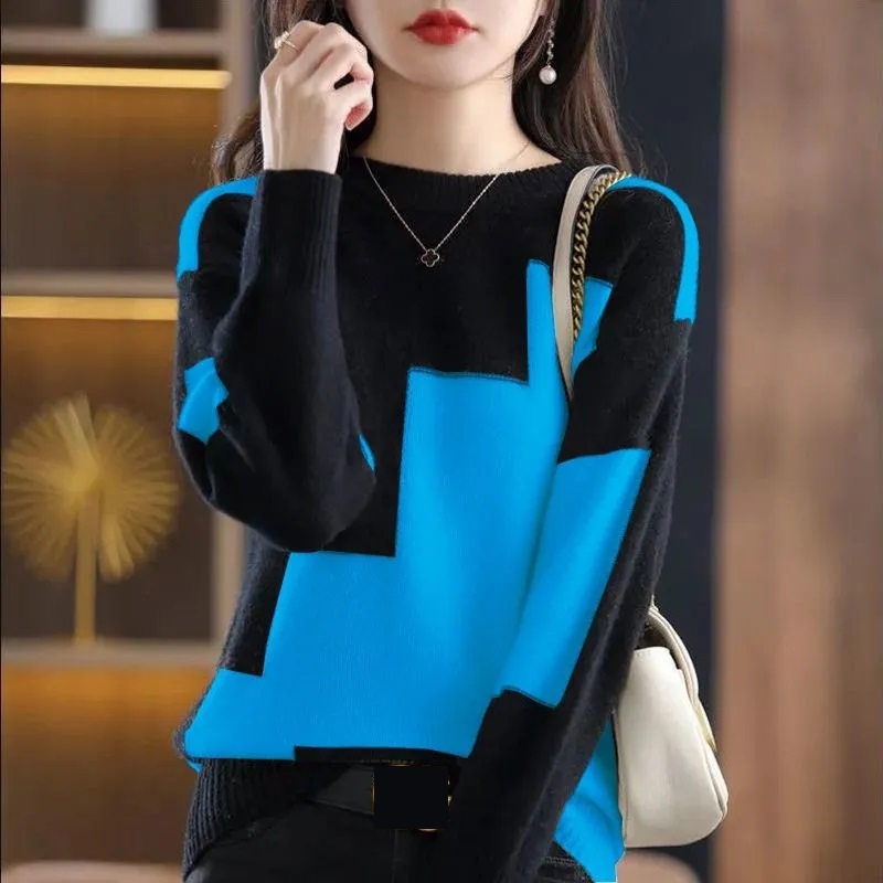 Fashion O-Neck Spliced Knitted - огляд і ціна Winter Clothing Korean