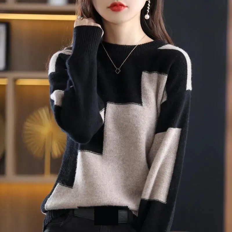 Fashion O-Neck Spliced Knitted - огляд і ціна Winter Clothing Korean