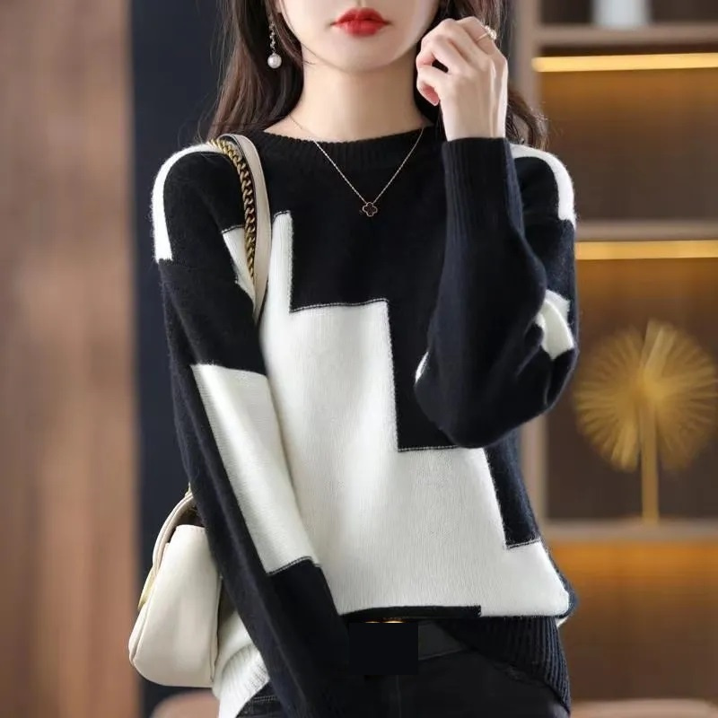 Fashion O-Neck Spliced Knitted - огляд і ціна Winter Clothing Korean