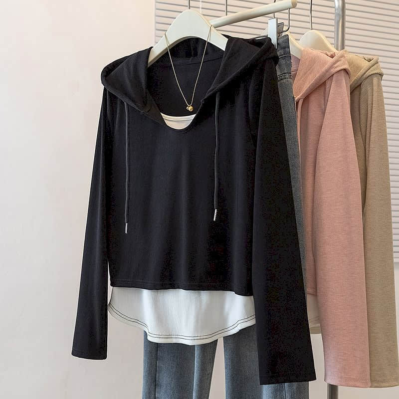 Hooded T-shirts Fake Two-piece - огляд і ціна Winter Clothing Colors 2026