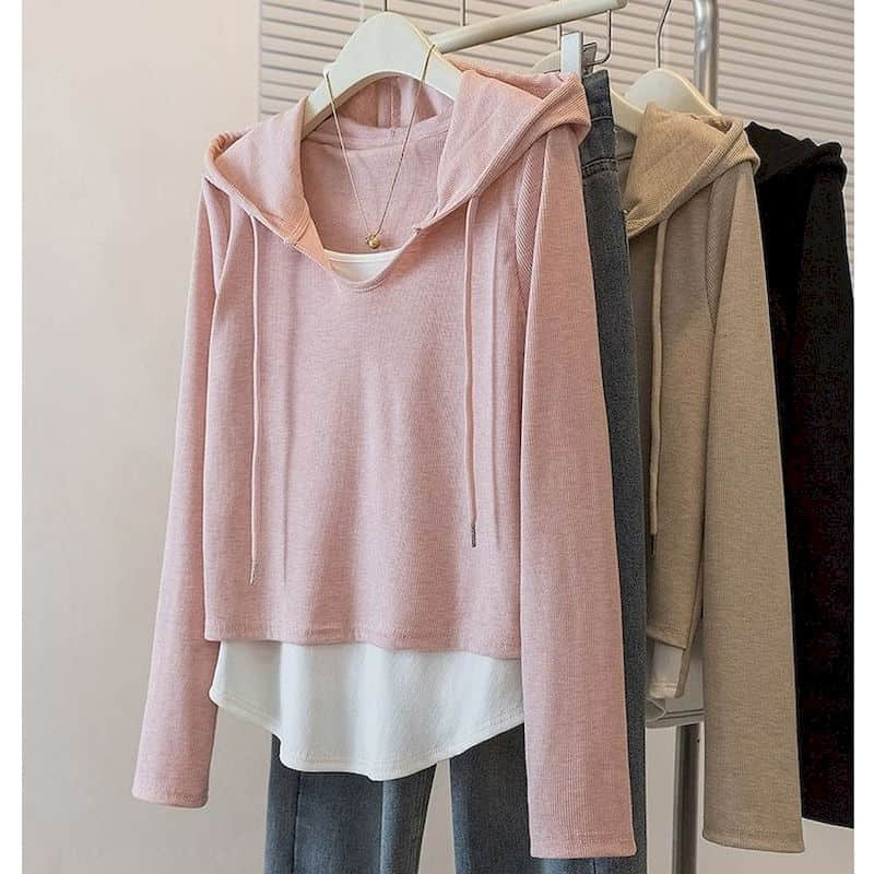 Hooded T-shirts Fake Two-piece - огляд і ціна Winter Clothing Colors 2026