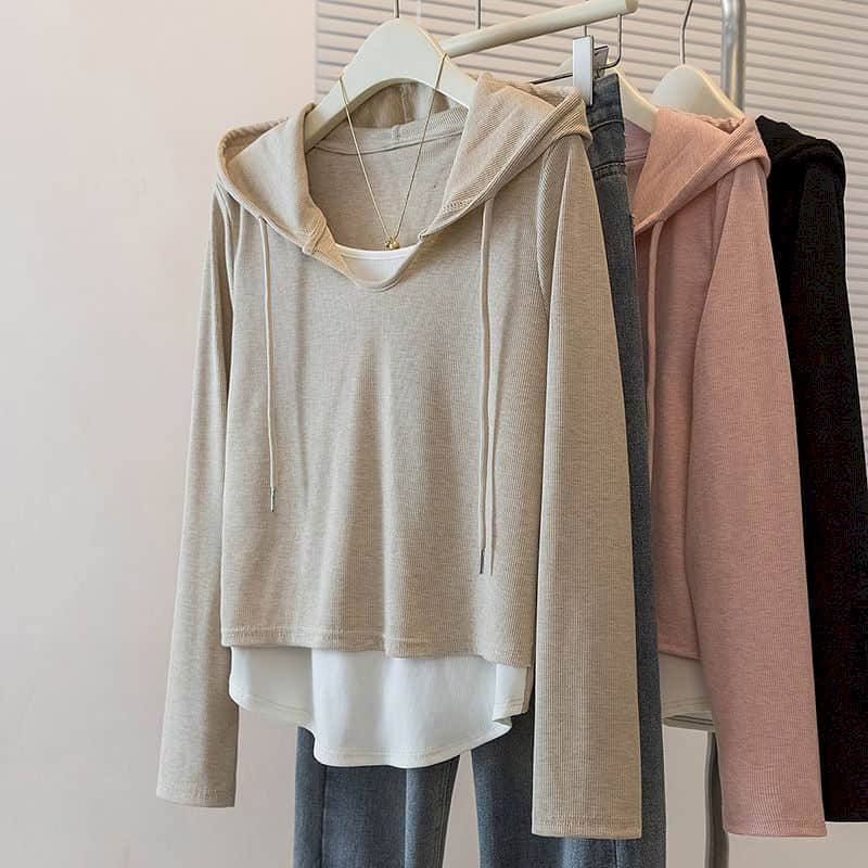Hooded T-shirts Fake Two-piece - огляд і ціна Winter Clothing Colors 2026