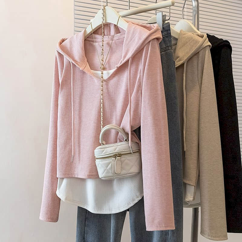 Hooded T-shirts Fake Two-piece - огляд і ціна Winter Clothing Colors 2026